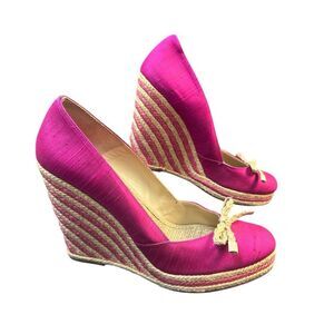 Kate Spade Women's Pink Satin Platform Espadrille Wedges Bow Accent Size 10